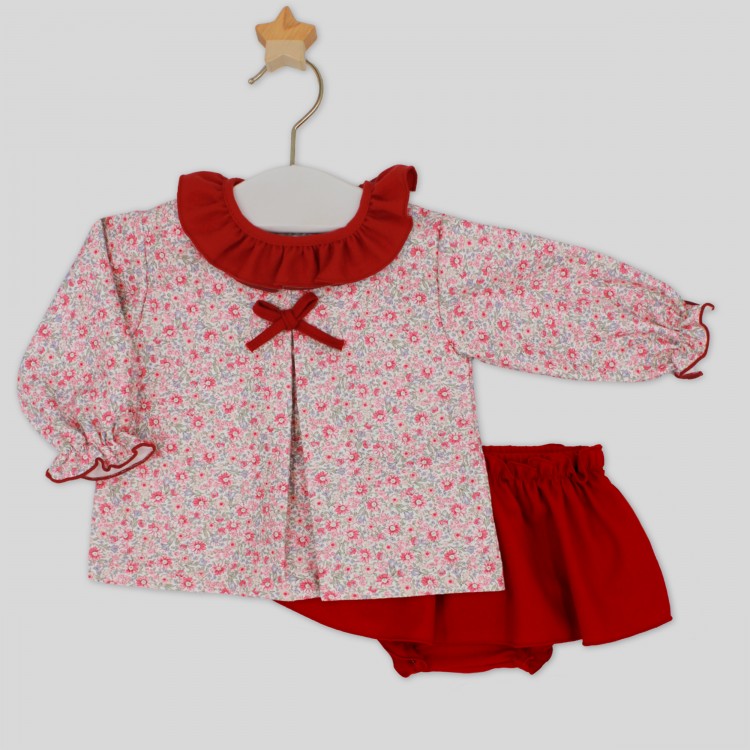 Conjunto estampado bebé blusa y falda Burdeos