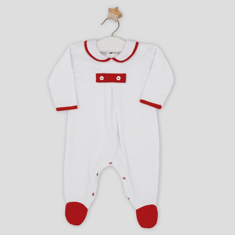 Pelele blanco y rojo cuello bebé