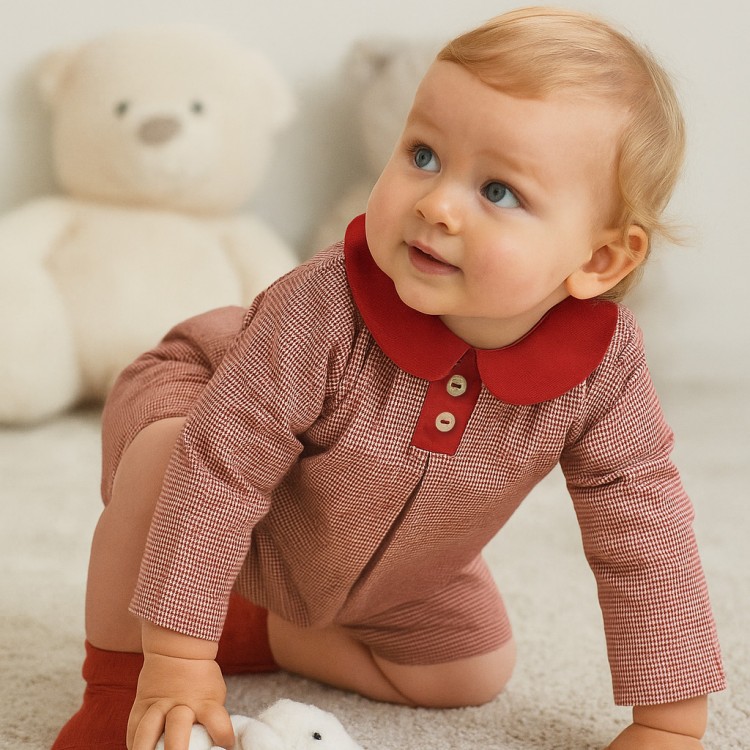 Pelele corto manga larga rojo