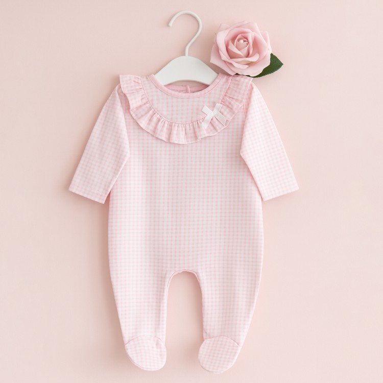 Pijama pelele con pie bebé vichy rosa