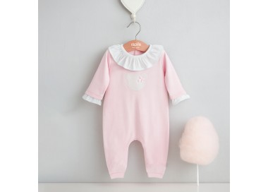 Pijama pelele bebé rosa bordado oso
