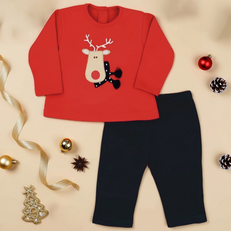 Pijama navideño de bebé bordado reno