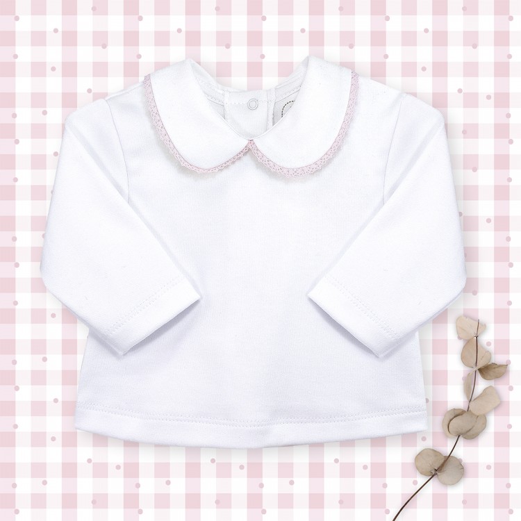 Camiseta de algodón con puntilla rosa