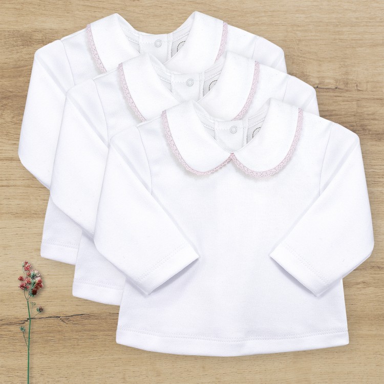 Pack x 3 camisetas básicas algodón con puntilla rosa