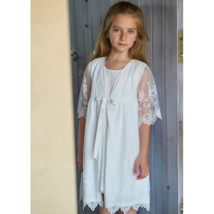 Bata comunión niña con tul de blonda