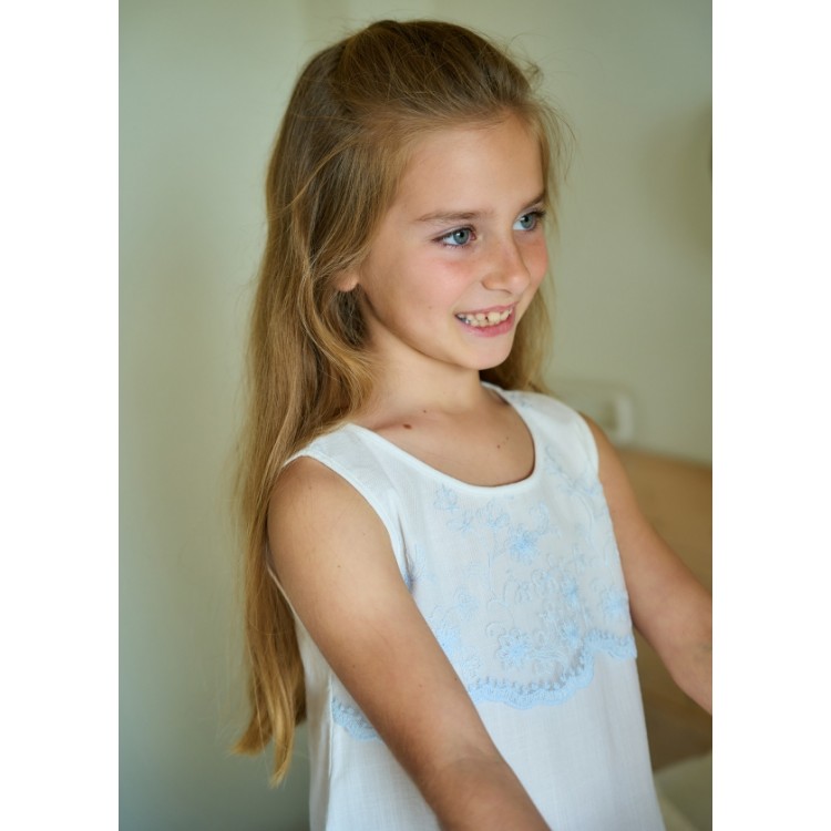 Camisón comunión con tul bordado azul