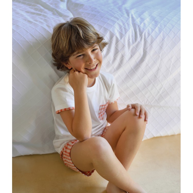 Pijama de Comunión cuadro naranja