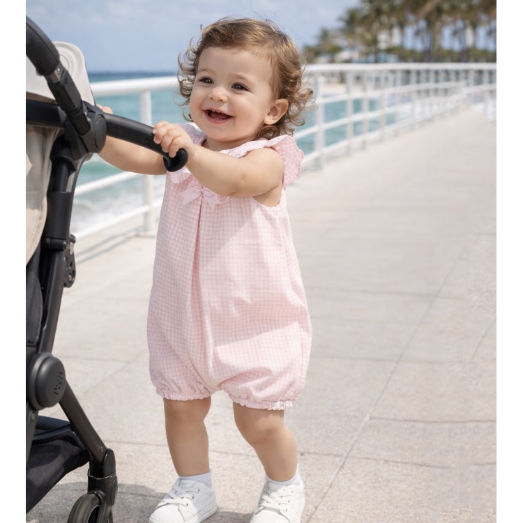 Pelele de verano bebé vichy rosa