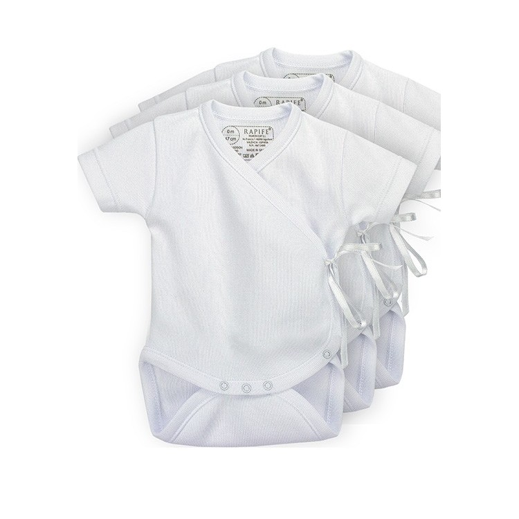 Pack 3 units short sleeve 100% Cotton Cross-Over Bodysuits. Pack 3 units short sleeve 100% Cotton Cross-Over Bodysuits.