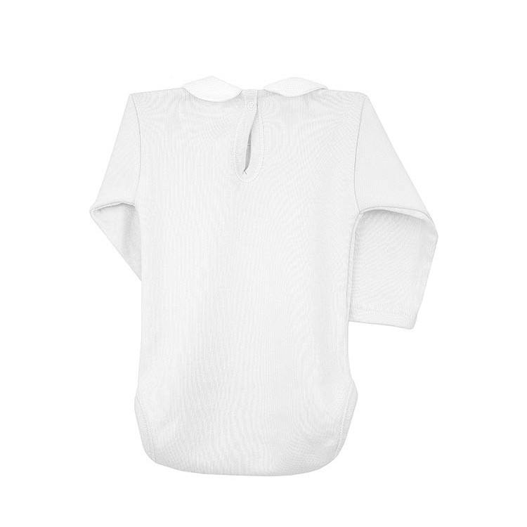 Long sleeve one-piece with round collar. Long sleeve one-piece with round collar.
