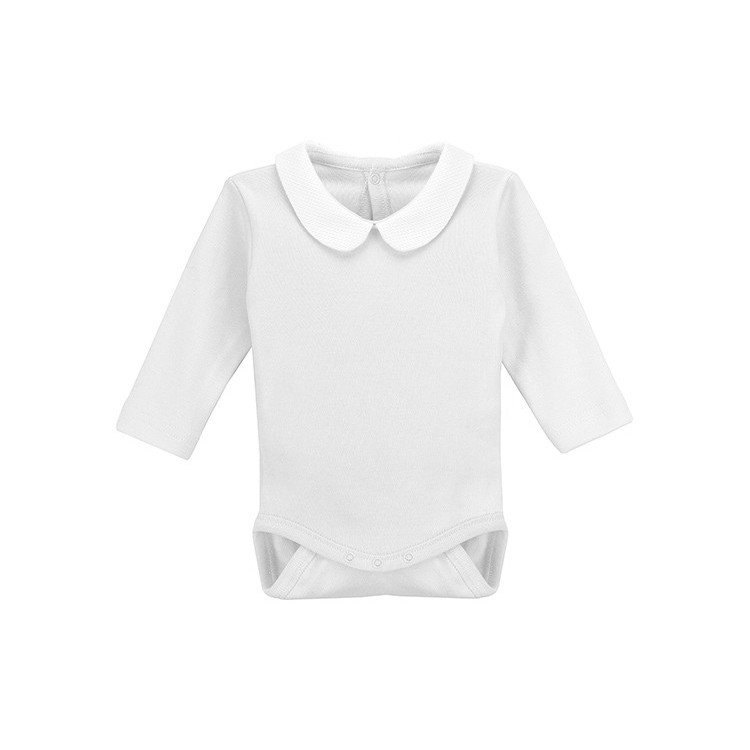 Long sleeve one-piece with round collar. Long sleeve one-piece with round collar.