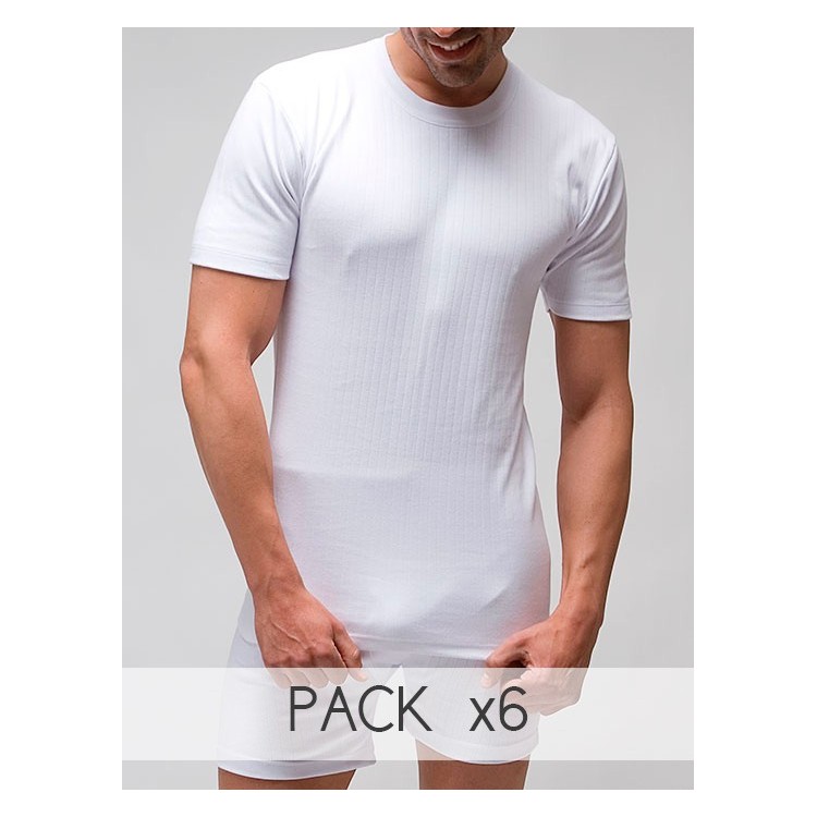 Pack 6 uds. Camiseta interior hombre TERMAL manga corta 100% algodón Interlock desagujado felpado. (ref.720) Pack 6 uds. Camiseta interior hombre TERMAL manga corta 100% algodón Interlock desagujado felpado. (ref.720)