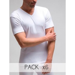 Pack 6 uds. Camiseta hombre manga corta cuello pico 1X1