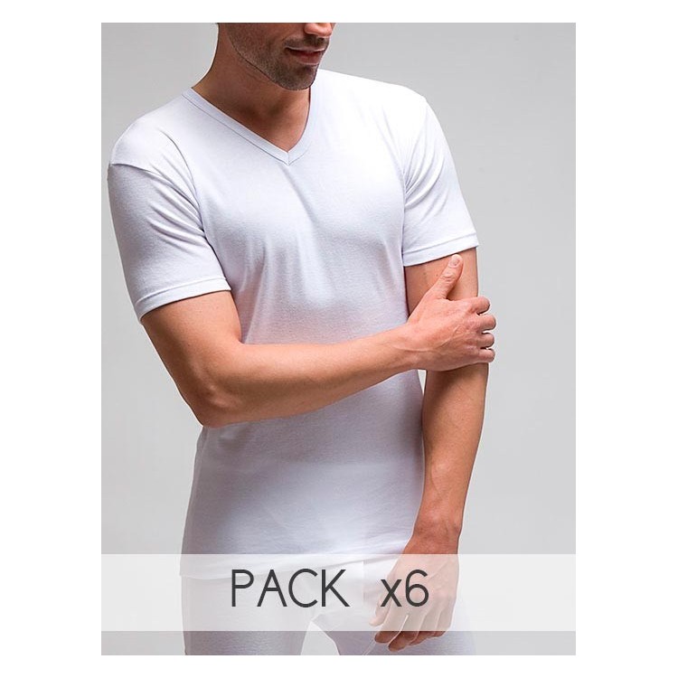 PACK 6 Uds. T-shirt V-neck 100% combed cotton.