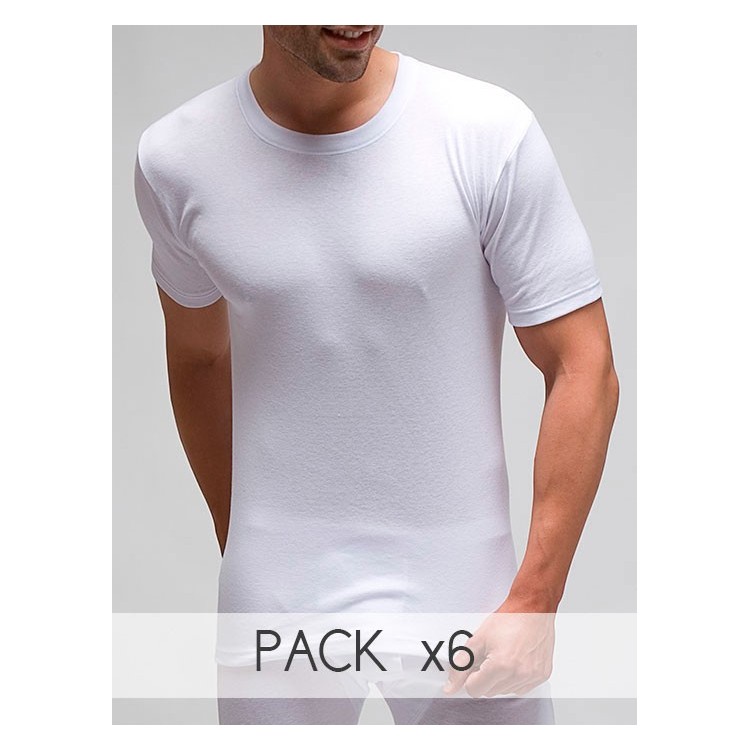 Pack 6 uds. Camiseta interior hombre manga corta 1X1