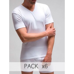 Pack 6 uds. Camiseta interior hombre TERMAL manga corta y  cuello pico 1x1