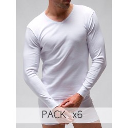 Pack 6 uds. Camiseta termal manga larga cuello en pico poliéster 1x1