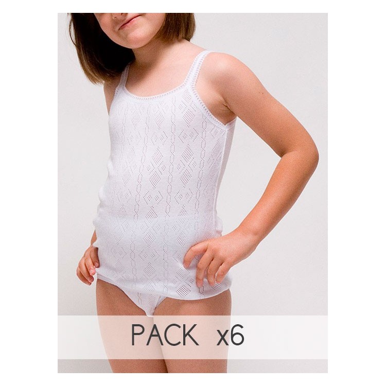 Pack 6 Unds. Camiseta calada tirante fino para niña 100% algodón. (Ref:333) Pack 6 Unds. Camiseta calada tirante fino para niña 100% algodón. (Ref:333)