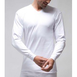 Camiseta interior termal hombre manga larga y cuello en pico100% algodón