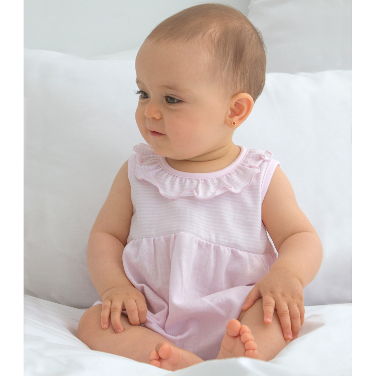 Pelele de rayas rosa bebé