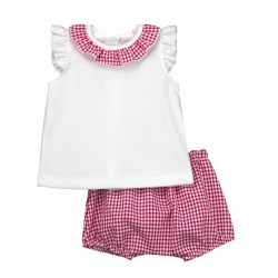 Conjunto vichy fresa para niña