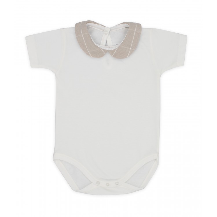 Body manga corta y cuello bebé cuadro camel (5233_14)