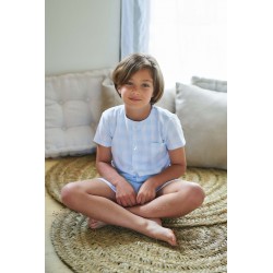 Pijama comunión cuadros celeste niño