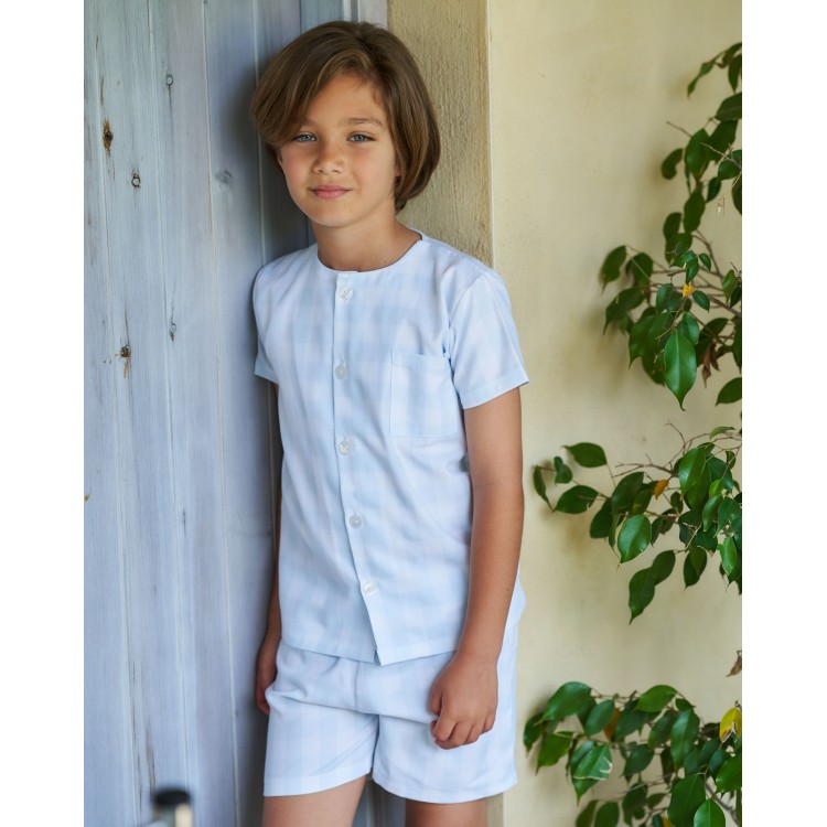 Pijama de niño, manga corta/pantalón largo blanca/ azul de