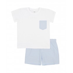 Conjunto infantil de verano vichy celeste Dalia (4450S23)