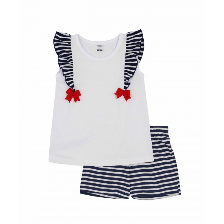 Conjunto de verano niña punto piqué rayas marino (5351S23) Conjunto de verano niña punto piqué rayas marino (5351S23)