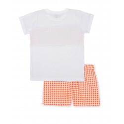 Conjunto algodón niño vichy naranja