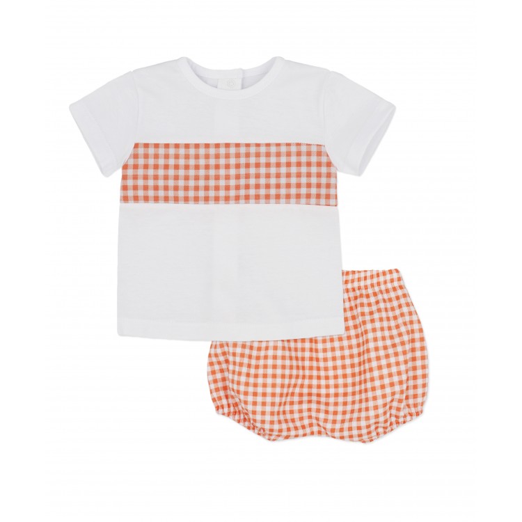 Conjunto camiseta y bombacho de verano vichy naranja Petunia (5114S23)