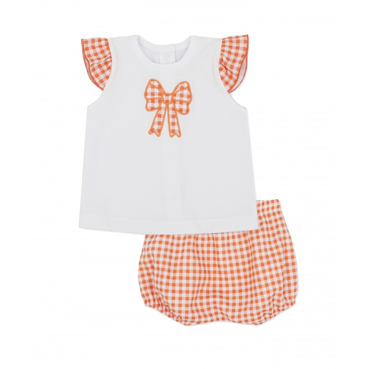 Conjunto camiseta sin mangas y bombacho vichy naranja Petunia (5113S23)