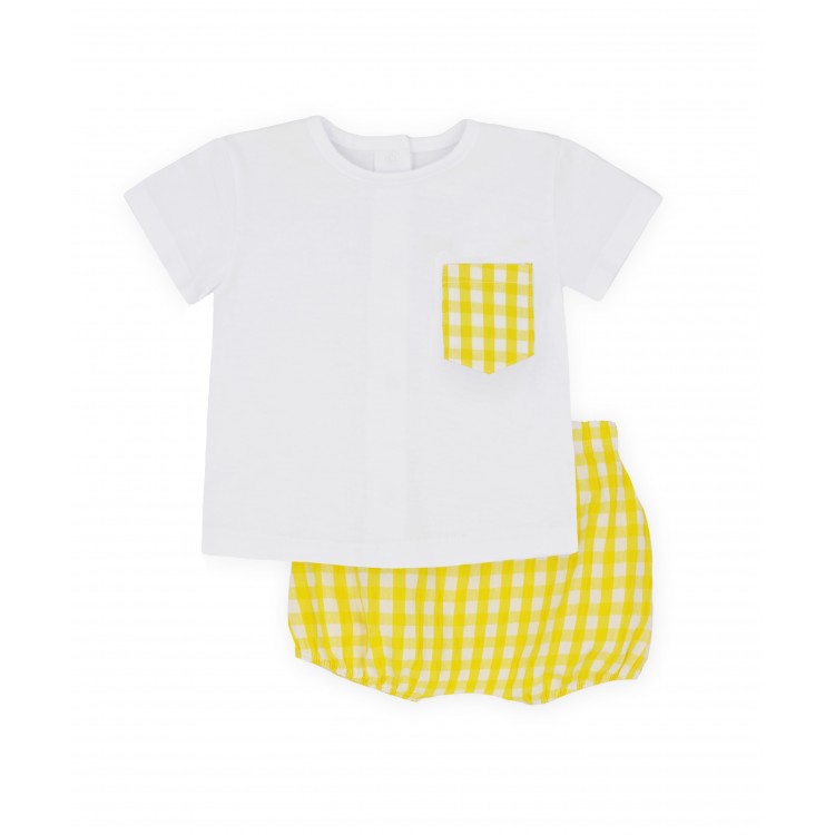 Conjunto camiseta y bombacho vichy amarillo Margarita (4814S23) Conjunto camiseta y bombacho vichy amarillo Margarita (4814S23)