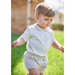 Body de bebé algodón cuello rayas beige
