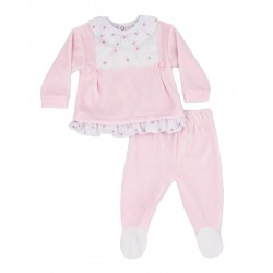 Pijama dos piezas con pie bebé de algodón tundosado velour bordado estrellas Canela (6043W22)