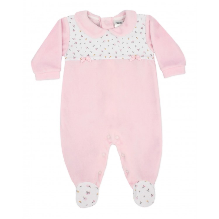 Pelele con pie terciopelo rosa