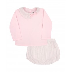 Conjunto top rosa y ranita pata de gallo niña