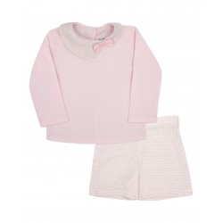 Conjunto niña top rosa y bermuda pata de gallo