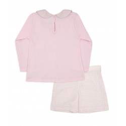 Conjunto niña top rosa y bermuda pata de gallo