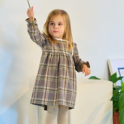 Vestido bebé cuadro marrón invierno
