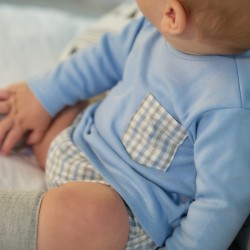 Conjunto bebé niño camiseta azul y bombacho cuadros vichy