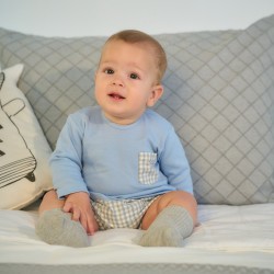 Conjunto bebé niño camiseta azul y bombacho cuadros vichy