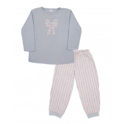 Pijama niña vichy gris y rosa