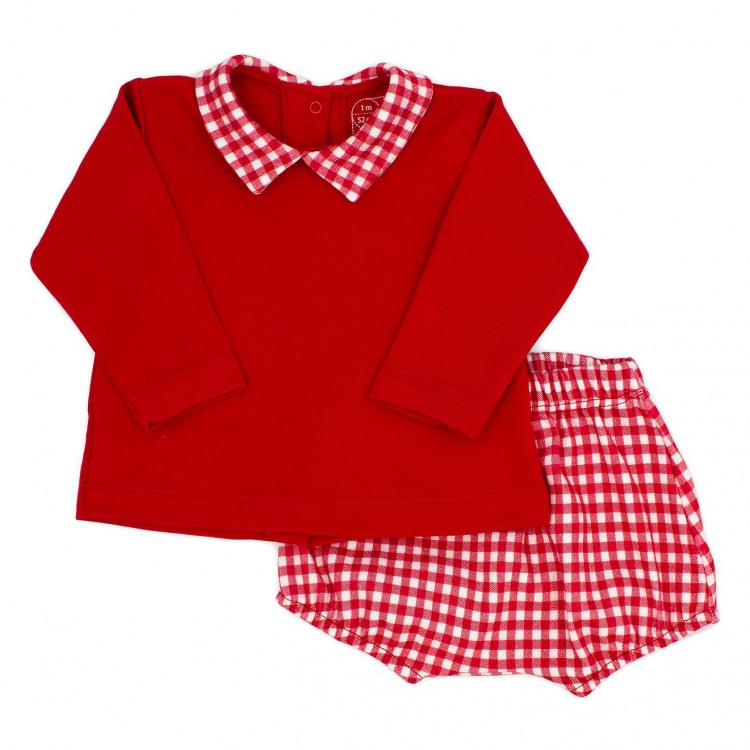 Conjunto 2 piezas invierno cuadro vichy rojo