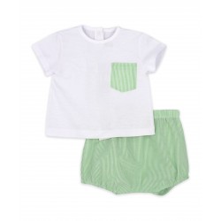 Conjunto bebé niño seersucker rayas verdes