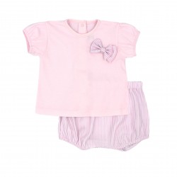 Conjunto bebé camiseta rosa y bombacho rayas