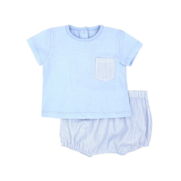 Conjunto camiseta celeste y bombacho mil rayas bebé Conjunto camiseta celeste y bombacho mil rayas bebé