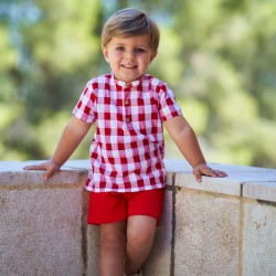 Camisa cuello mao en vichy marino o rojo