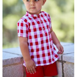 Camisa cuello mao en vichy marino o rojo